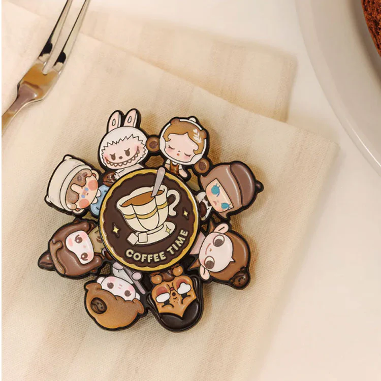 POP MART Bubbles Cute Bean Coffee Factory Collection Spin Badge - Image 3