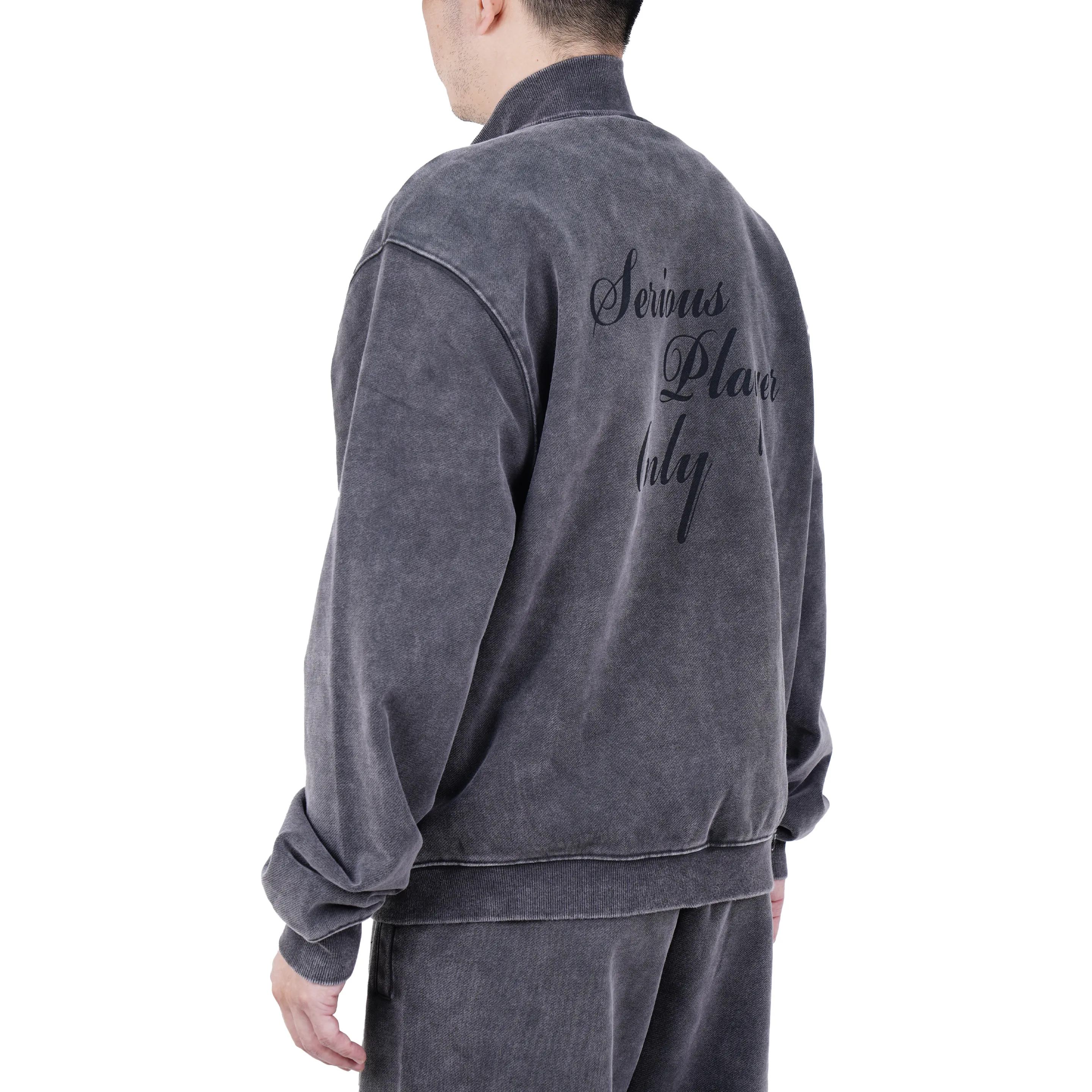Serious Player Only Zip Up Crewneck Sweatshirt Washed Black - Image 6