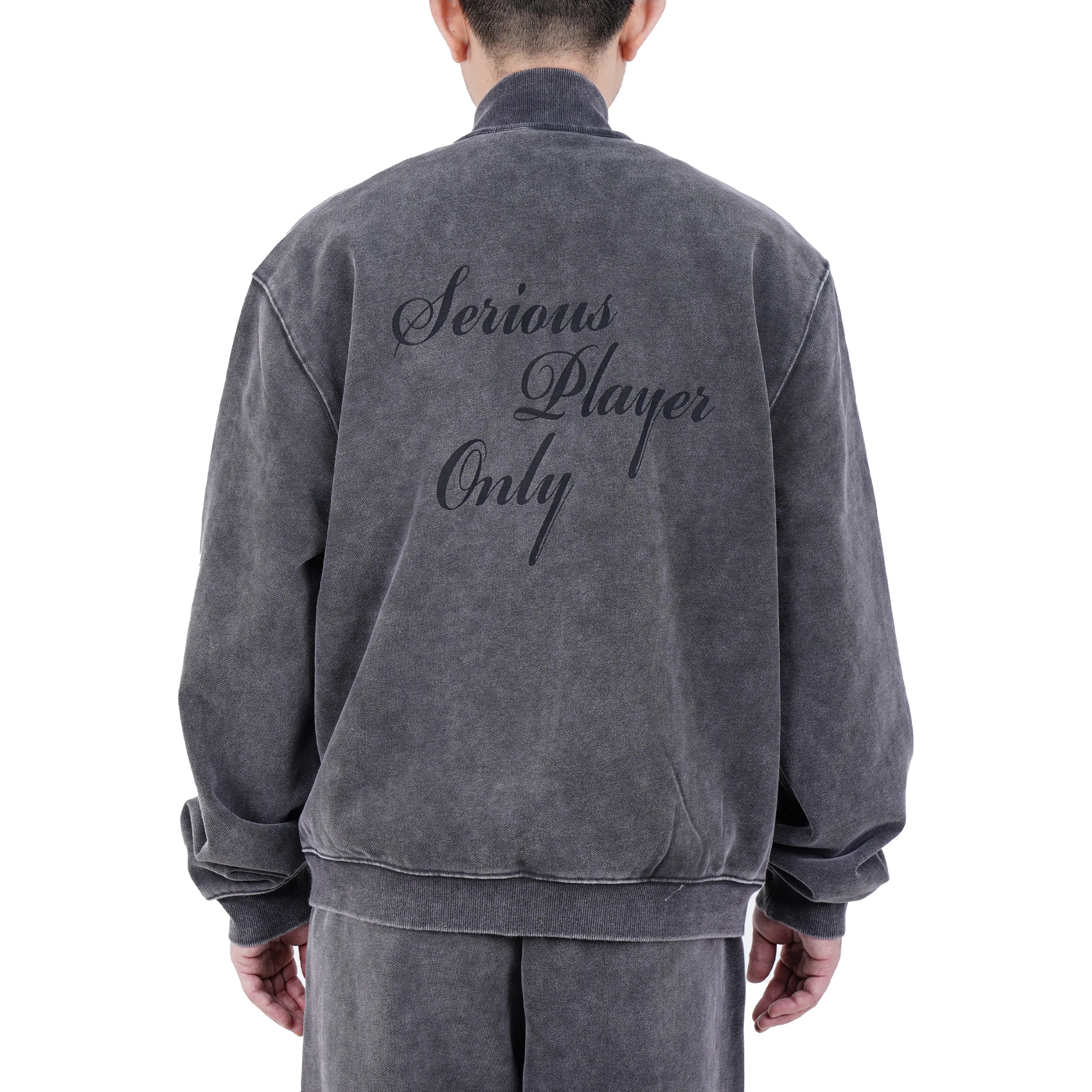 Serious Player Only Zip Up Crewneck Sweatshirt Washed Black - Image 7